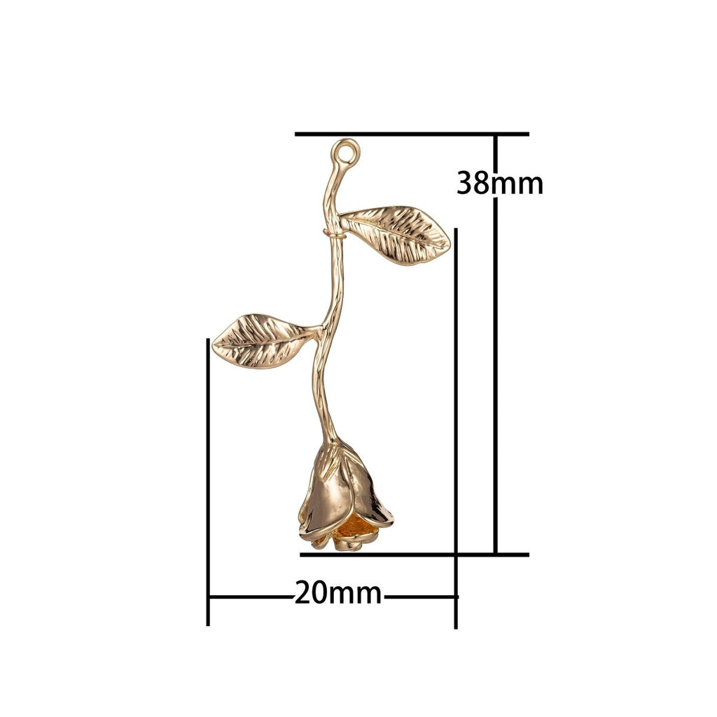 18k Gold Filled Rose Pendant Gold Rose Charm Charm Floral, Flower Belle Layered Necklace Pendant Bails for Jewelry Making E-873