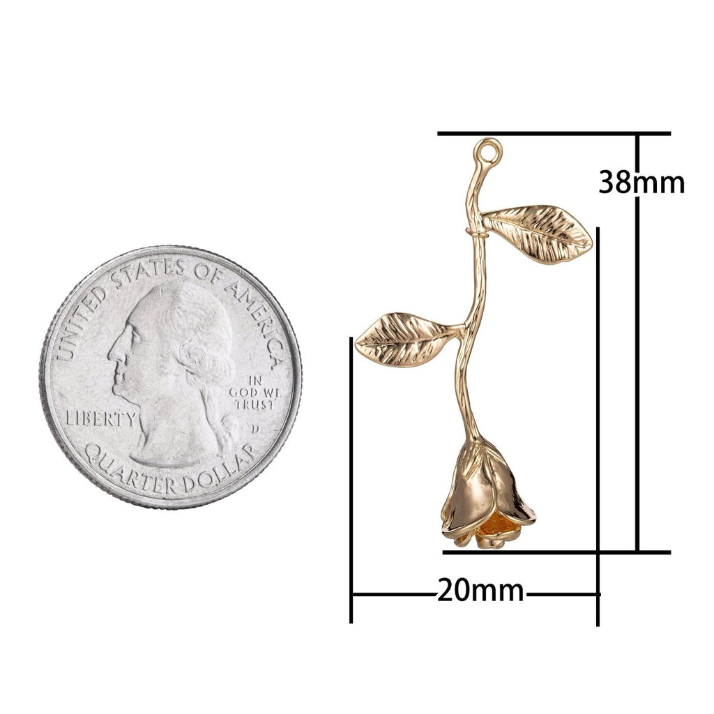 18k Gold Filled Rose Pendant Gold Rose Charm Charm Floral, Flower Belle Layered Necklace Pendant Bails for Jewelry Making E-873