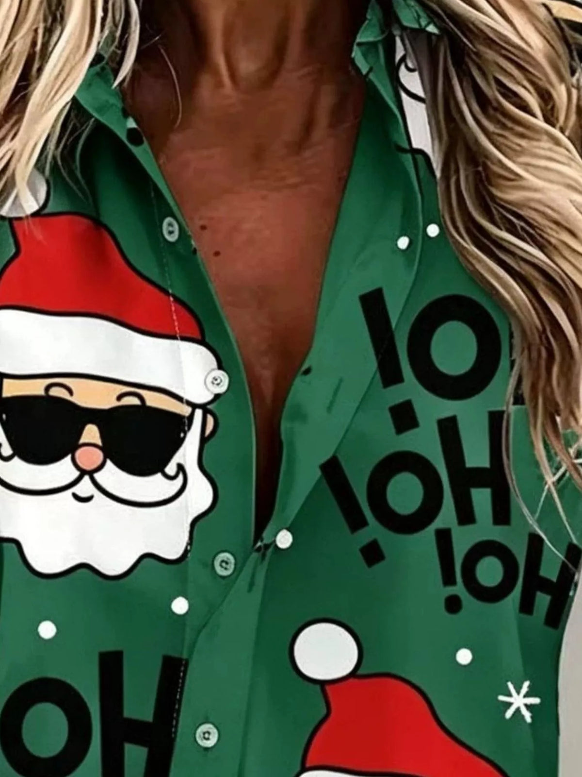 Full Size Christmas Santa Claus Print Button-Down Shirt Plus Size