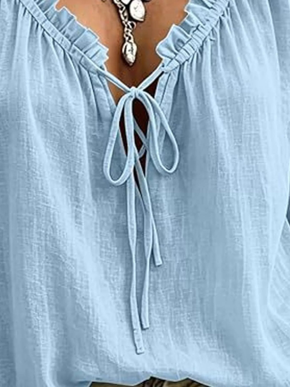 Frill Tie Neck 3/4 Sleeve Blouse