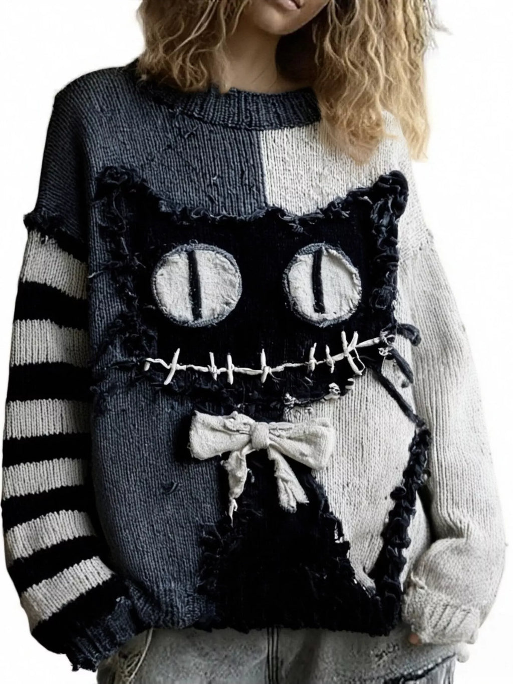 Full Size Color Block Oversized Dropped Shoulder Sweater Plus Size