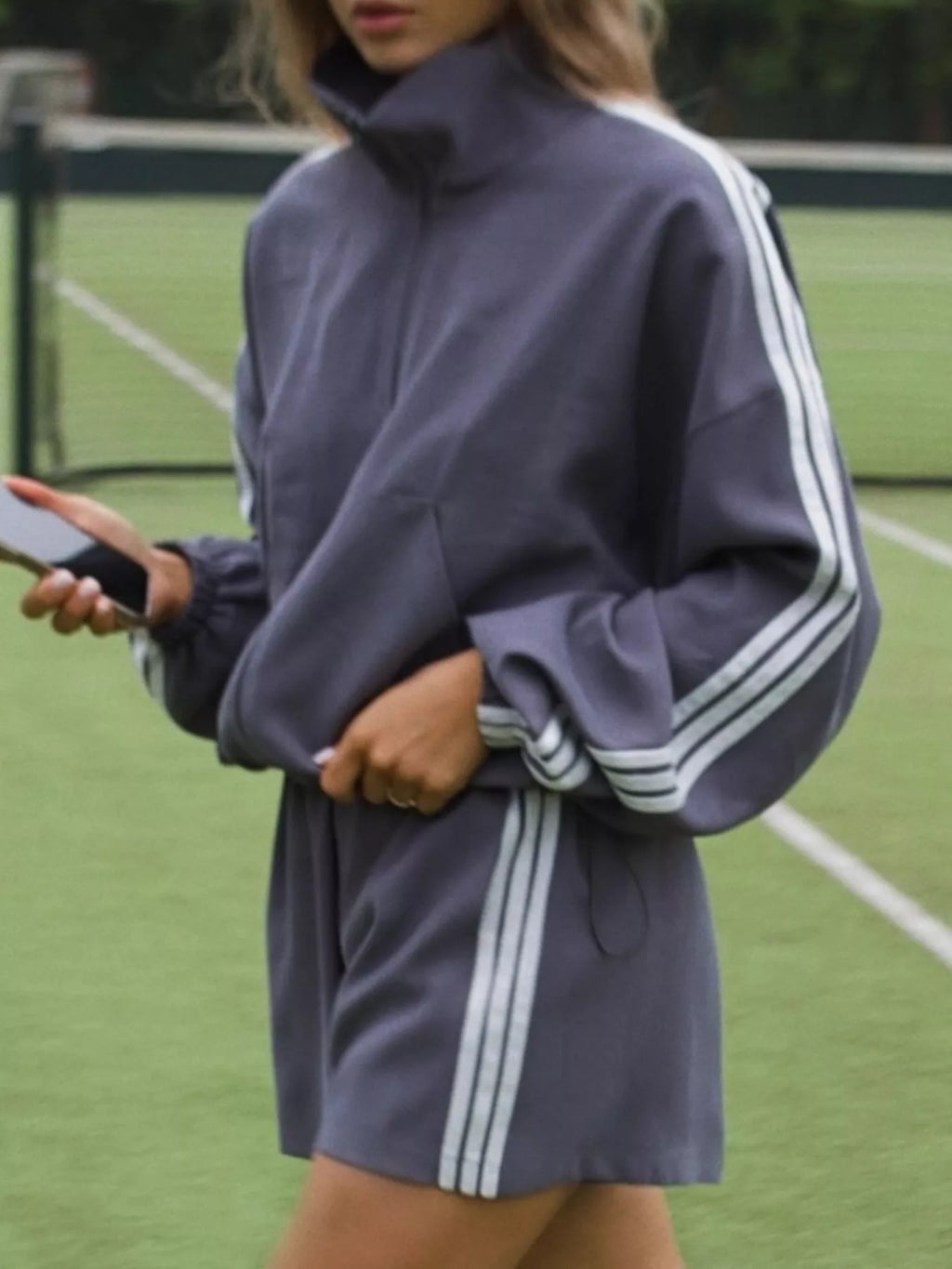 Side Stripe Detail Cropped Sporty Jacket and Shorts Set