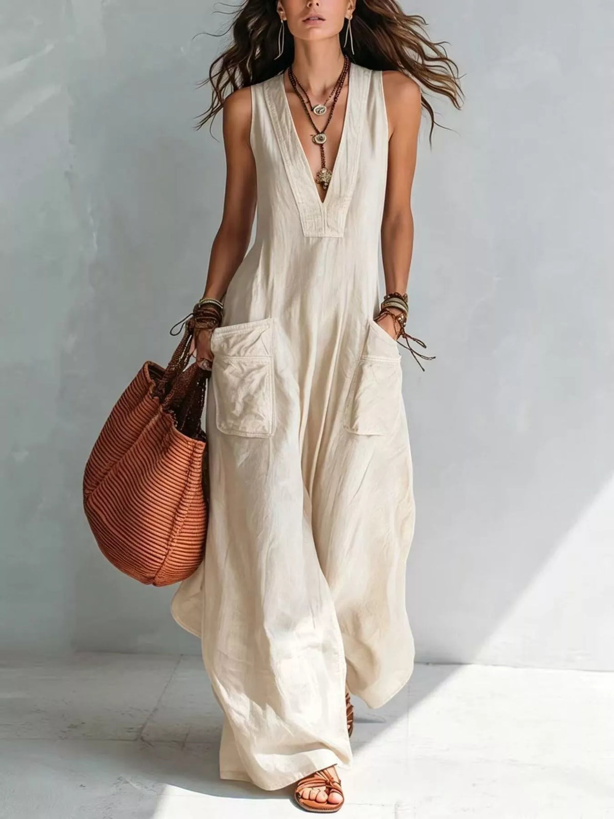 Full Size V-Neck Sleeveless Wide-Leg Jumpsuit Plus Size