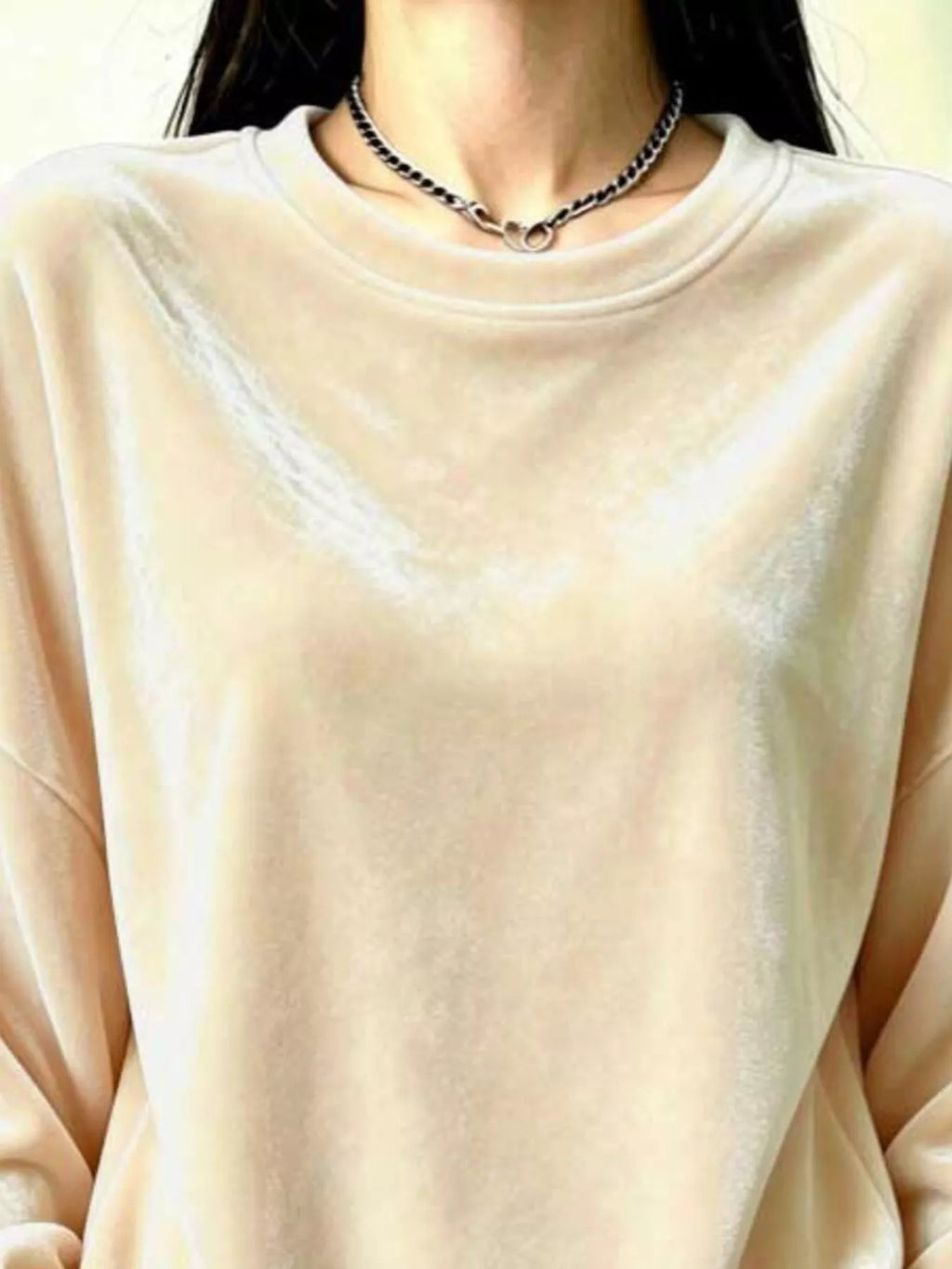 Full Size Velvet Dropped Shoulder Sweatshirt Plus Size