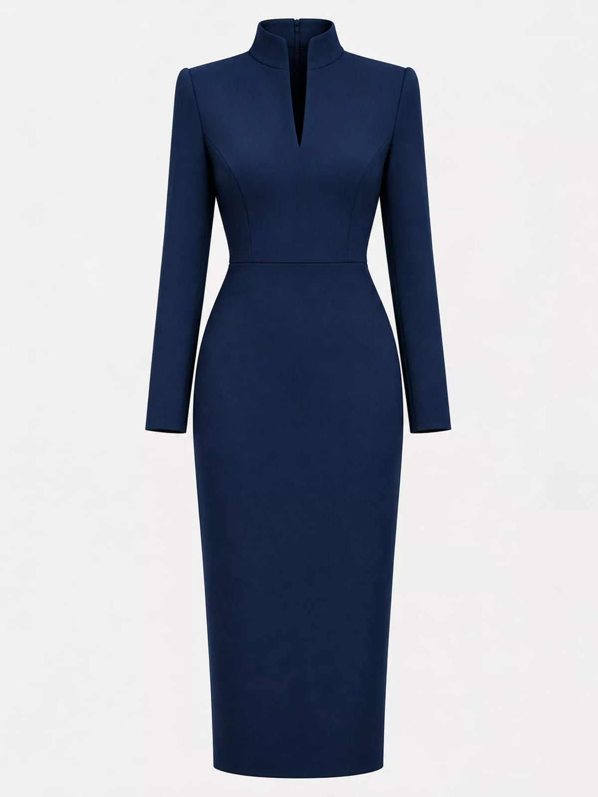 Full Size Stand-Collar Long-Sleeve Midi Dress Plus Size