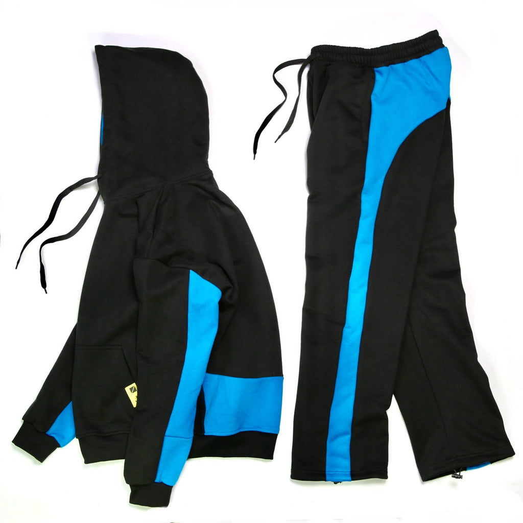 Paneled Pullover Hoodie - Azure / Black