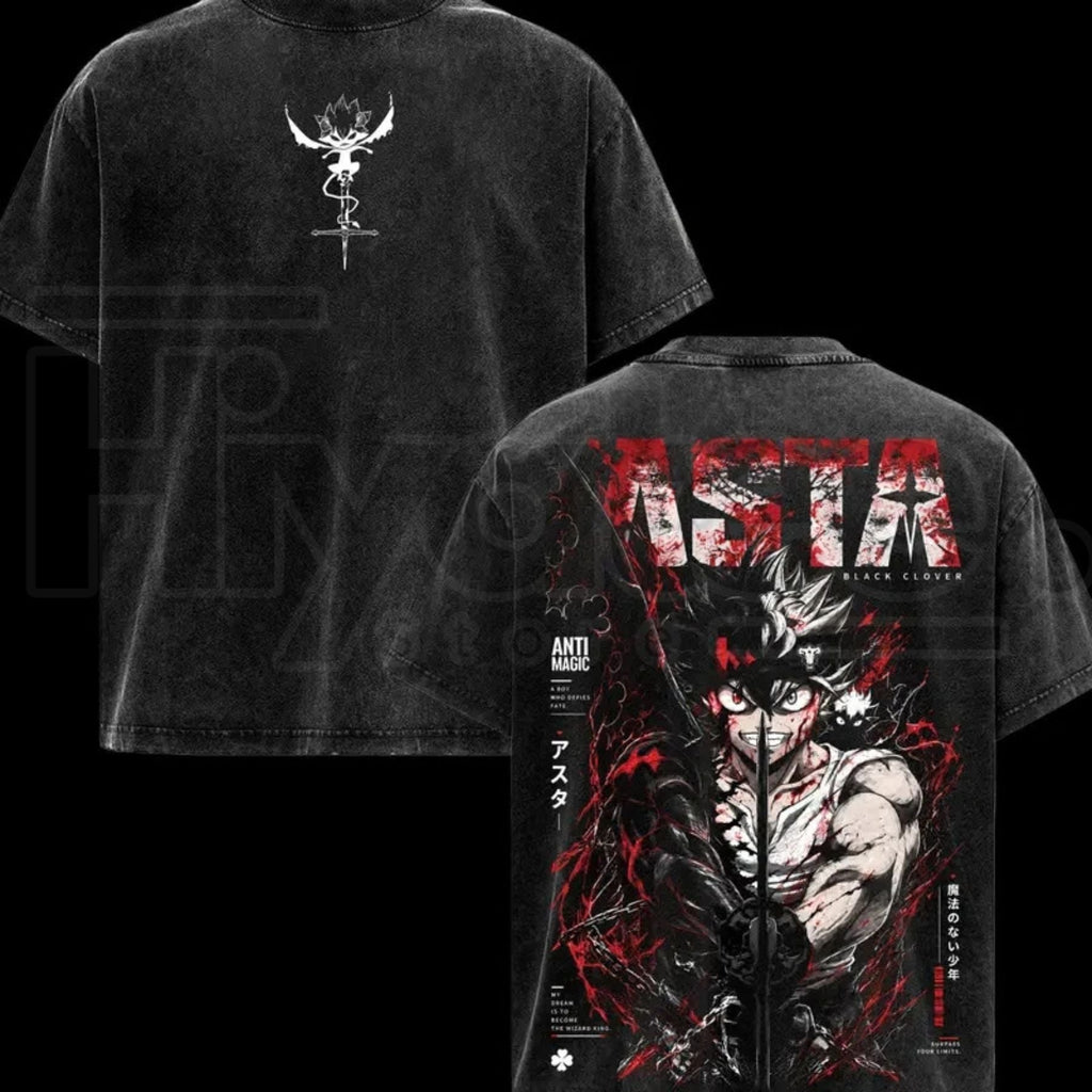 Asta Black Clover Season 2 Washed T-Shirt – Asta Vintage Washed Graphic Tee for Men & Women