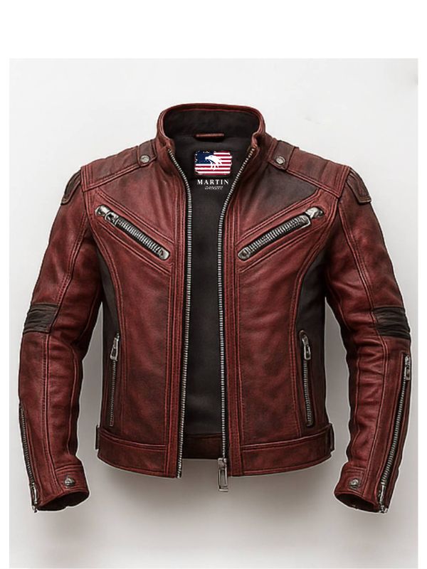Yusef Men's Red Leather Motorcycle Jacket