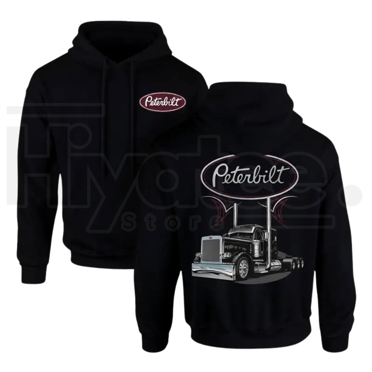 Semi-Truck Graphic Hoodie – Classic Black Long Sleeve Pullover Hooded Sweatshirt