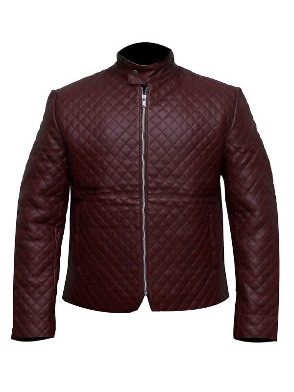 Men's Maroon Diamond Quilted Leather Jacket