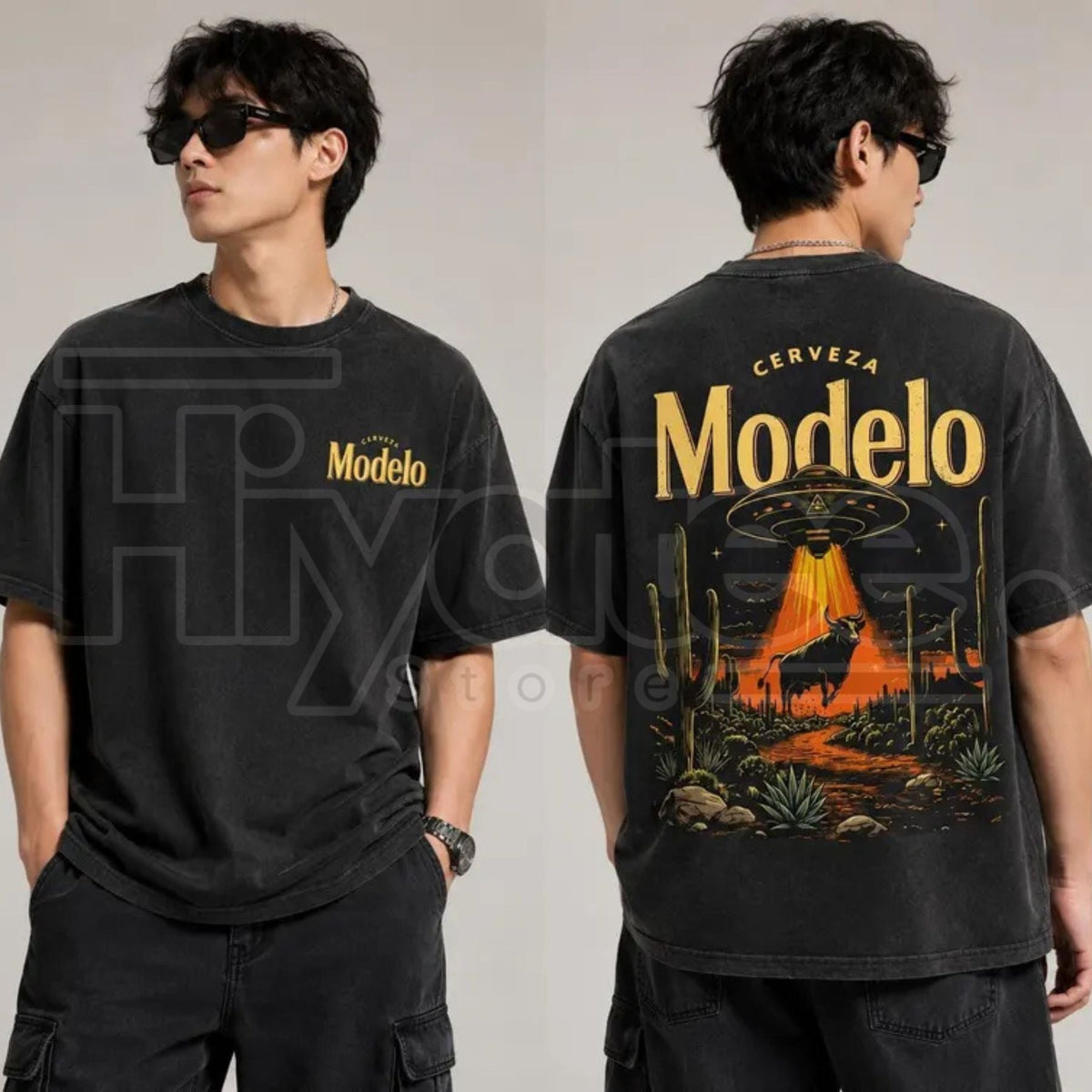 Cerveza Modelo "Desert Abduction" Vintage T-Shirt – Retro UFO & Bull Graphic Tee