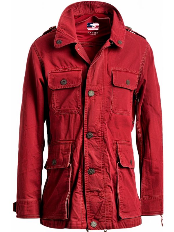 Men Red Ivy Cotton Coat