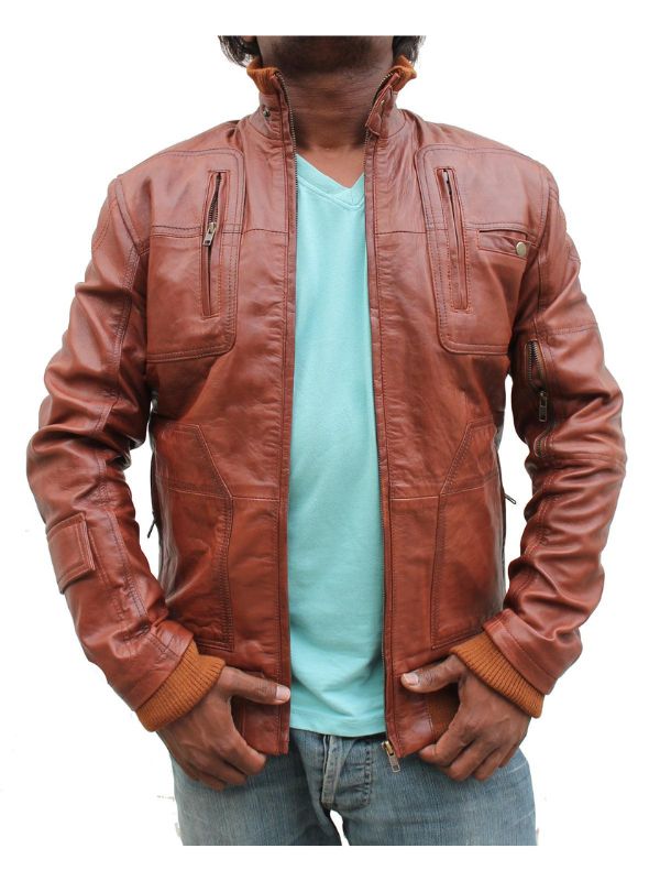 Men's Brown Leather Biker Jacket