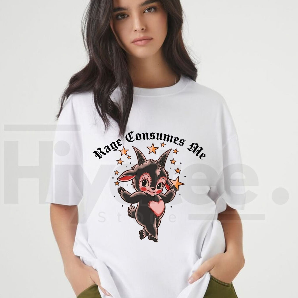 Rage Consumes Me Cute Goat T-Shirt – Traditional Tattoo Graphic Tee