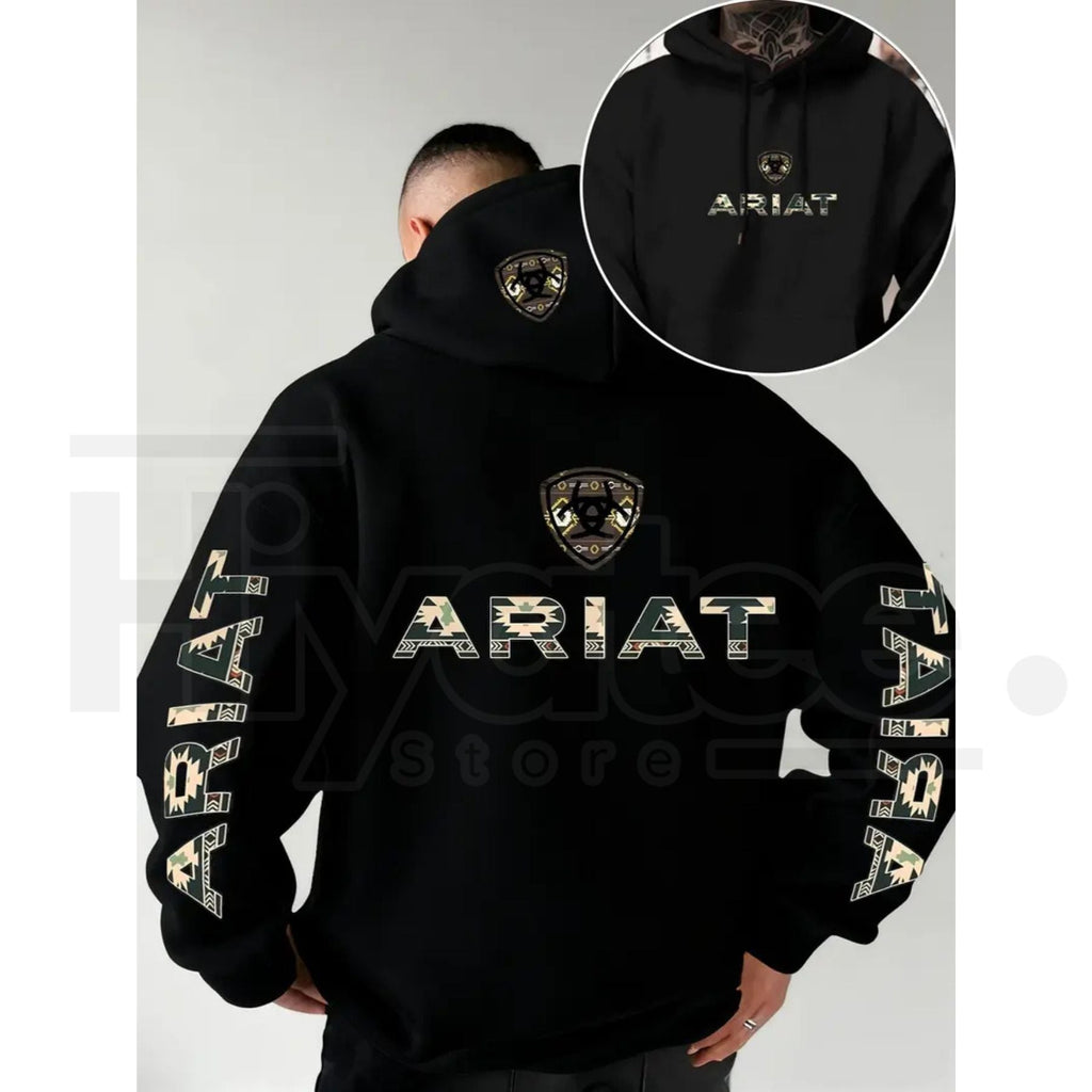 Ariat Letter Print Unisex Hooded – Soft Stretch Knit Fabric, Standard Fit Casual Daily Wear