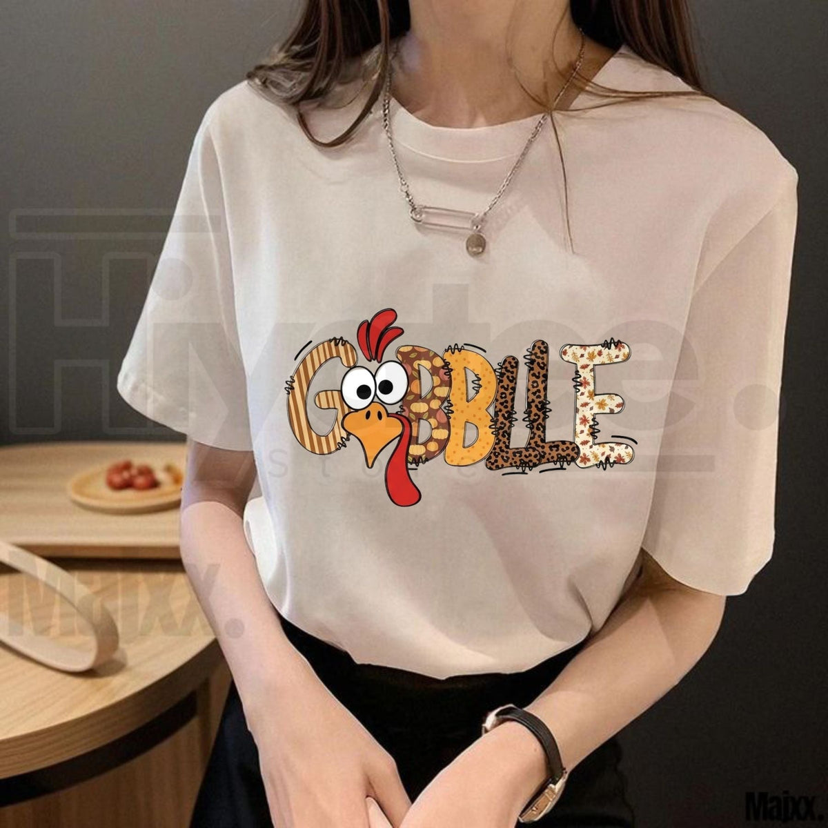 Cute Gobble Thanksgiving Turkey T-Shirt – Family Matching Fall Graphic Crewneck Tee
