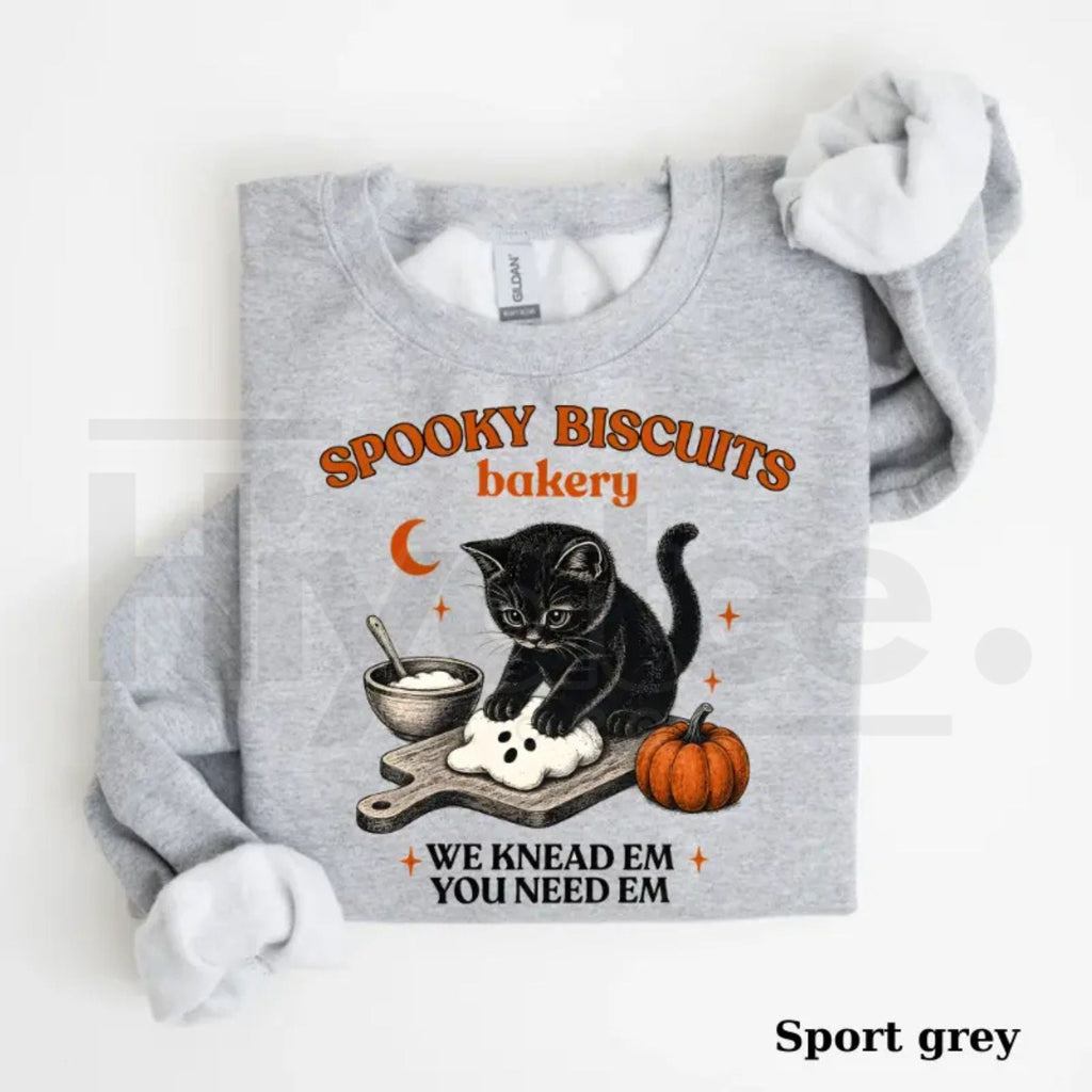 Kitty Biscuits Sweatshirt: Vintage Spooky Season Black Cat Halloween Crewneck