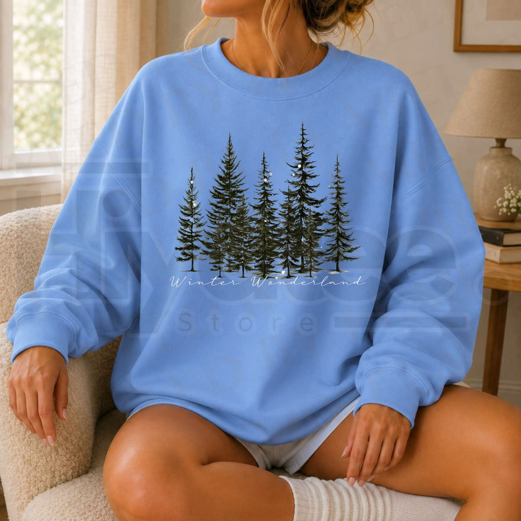 Winter Wonderland Pine Tree Sweatshirt, Vintage Evergreen Forest Graphic Pullover