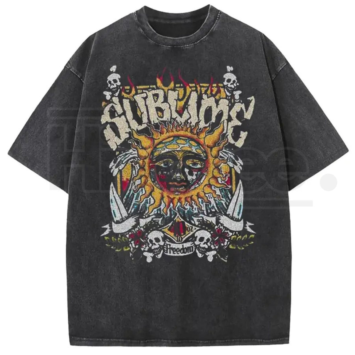 Sunland Sun Pattern Acid Washed T-Shirt – Oversized Unisex Graphic Tee