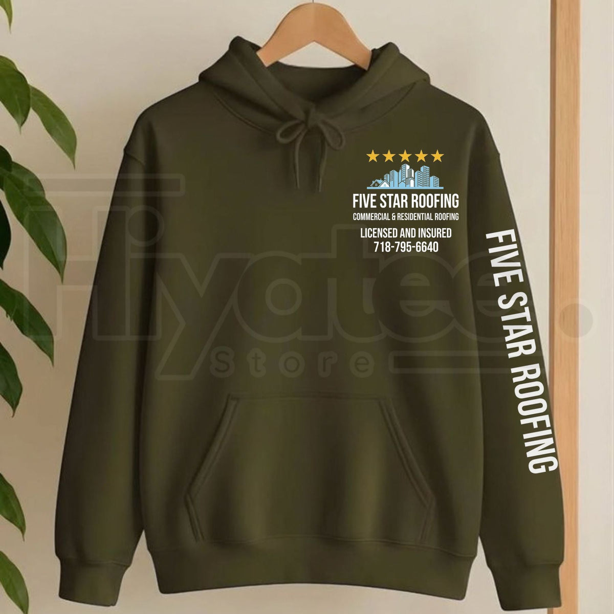 Five Star Roofing Heavyweight Fleece Graphic Hoodie – Durable Unisex Workwear Pullover