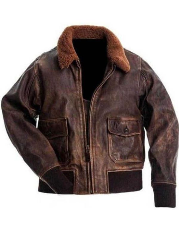 Men's Distressed Brown G1 Aviator Bomber Jacket