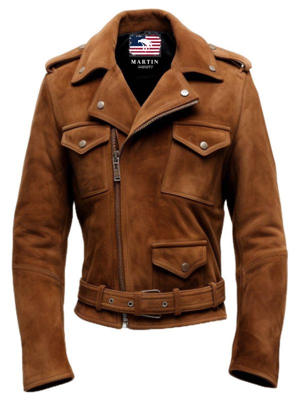 Men's Camel Suede Leather Biker Jacket