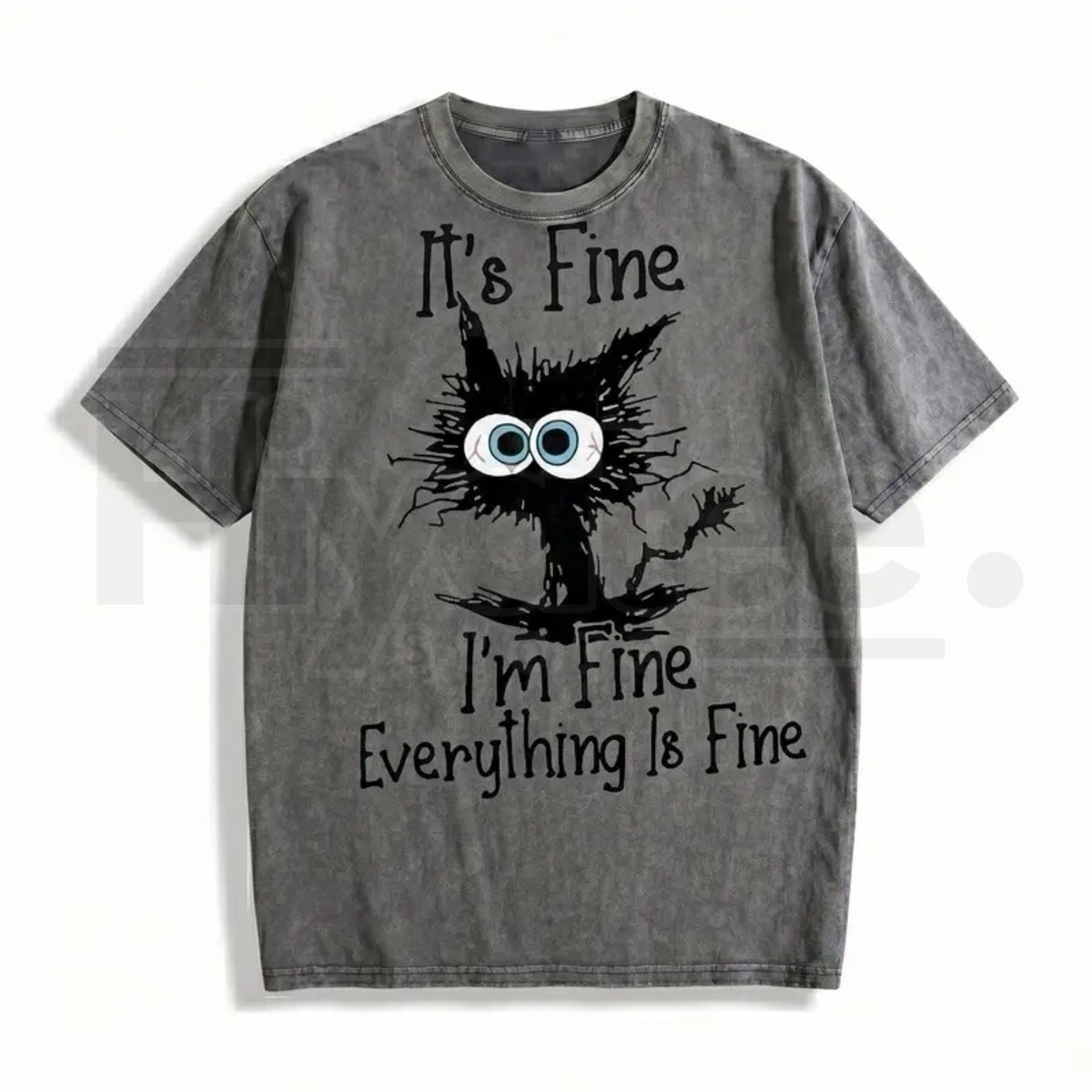 "It's Fine I'm Fine" Funny Cat T-Shirt – Premium Heavyweight Acid Wash Vintage Tee
