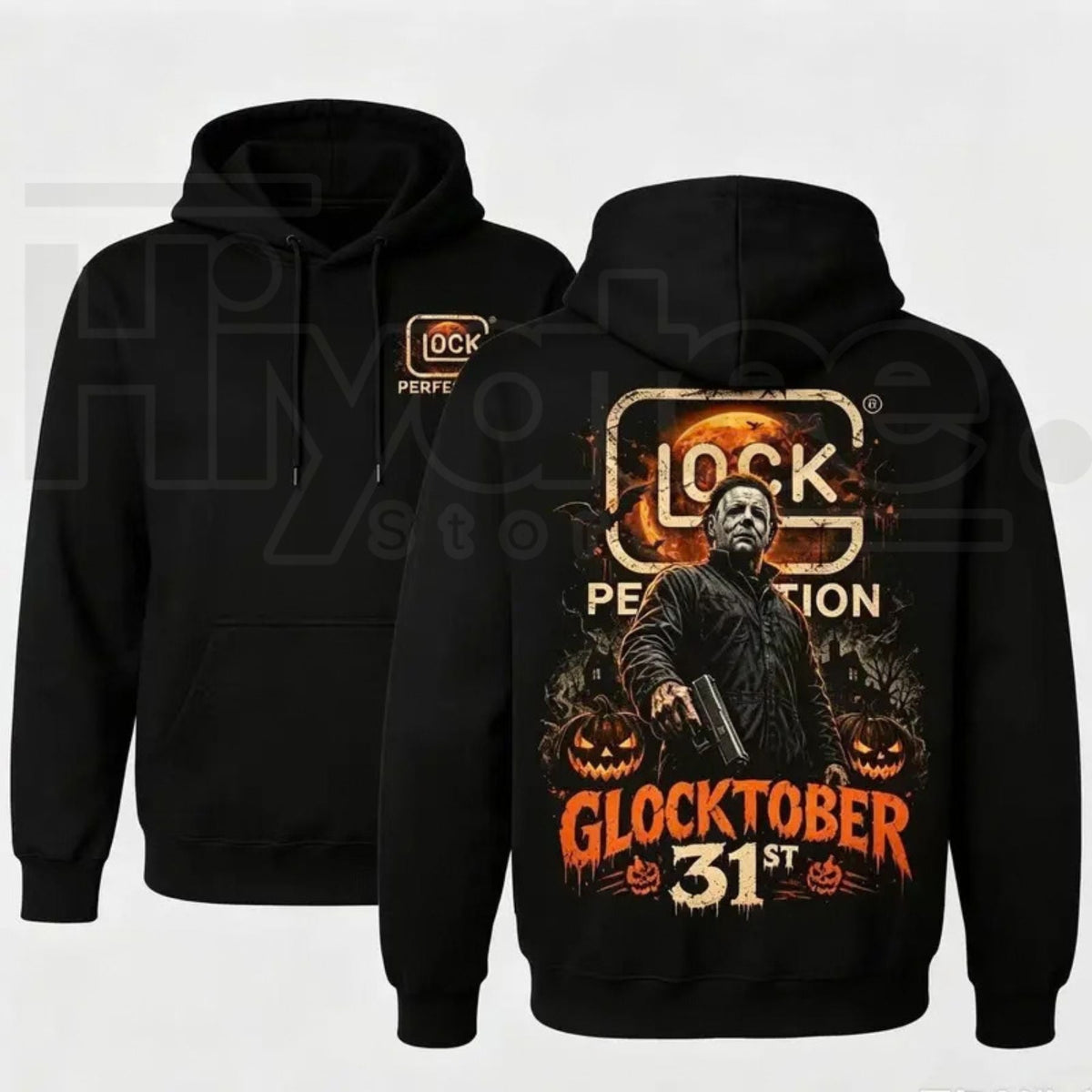 Michael Myers Glocktober 31st Graphic Hoodie – Vintage Spooky Horror Fan Dual-Sided Pullover