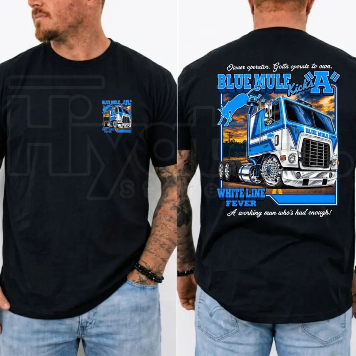 Blue Mule White Line Fever T-Shirt – Trucker Country Band Graphic Tee
