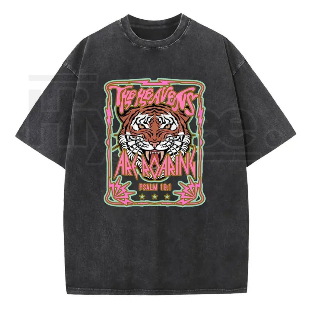 Wayii Fashion "The Heavens" Roaring Tiger Acid Wash Vintage T-Shirt