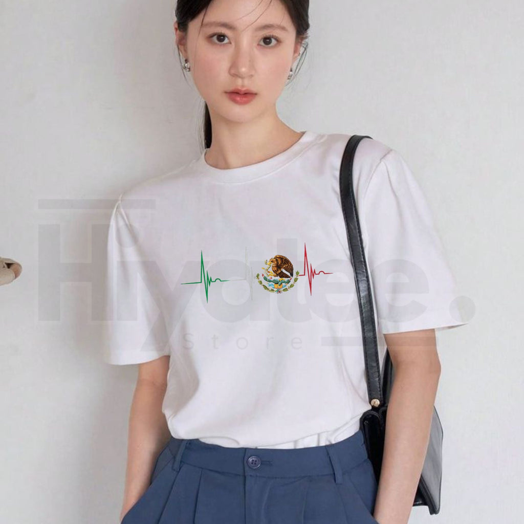 "Mexico Heartbeat EKG" – Mexican Pride Flag Emblem Graphic Top