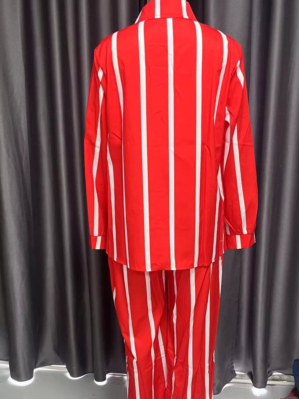Striped Button-Down Shirt and Wide-Leg Pants Two-Piece Set