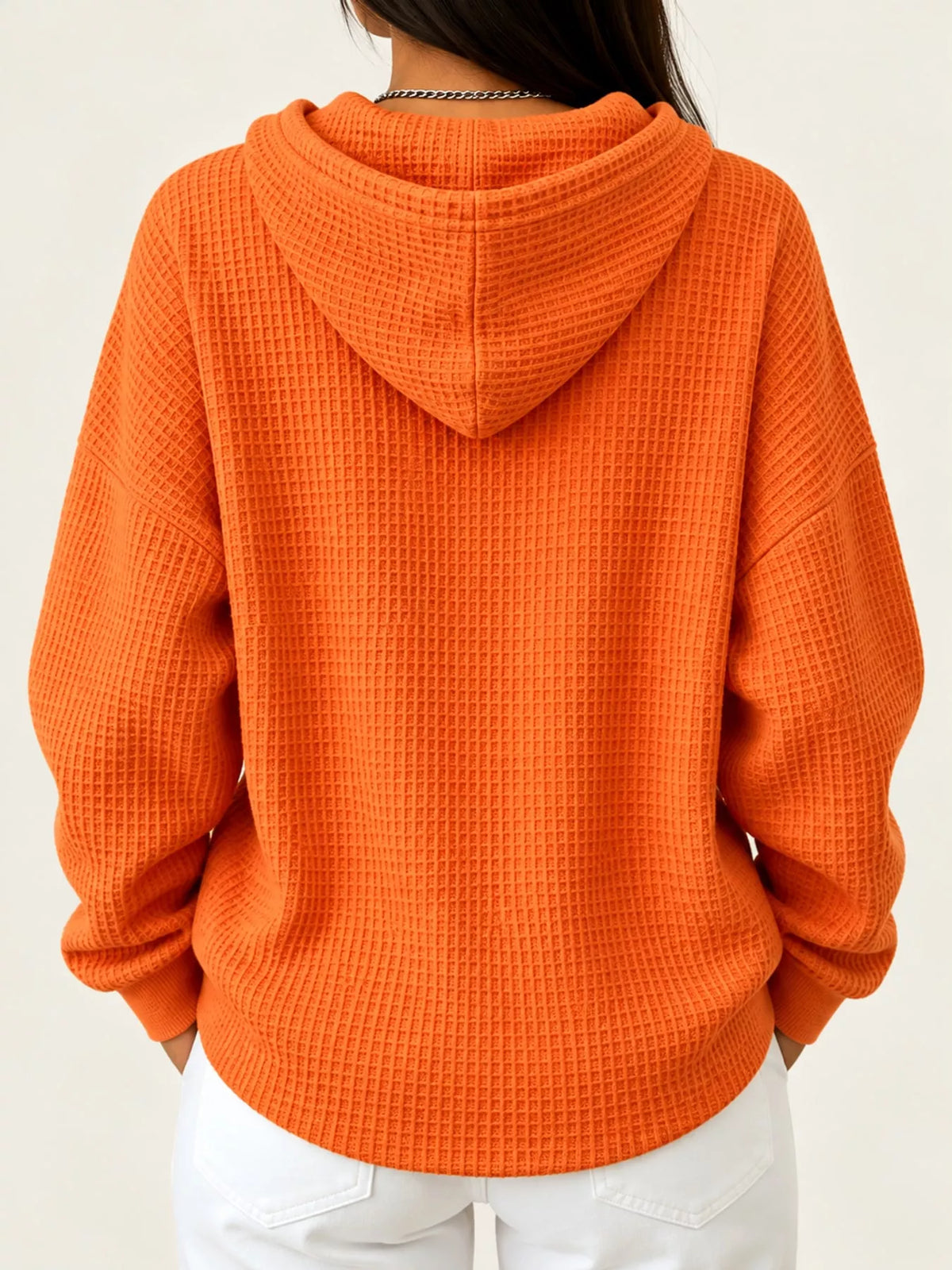 Full Size Waffle Knit Button Detail Hoodie Plus Size