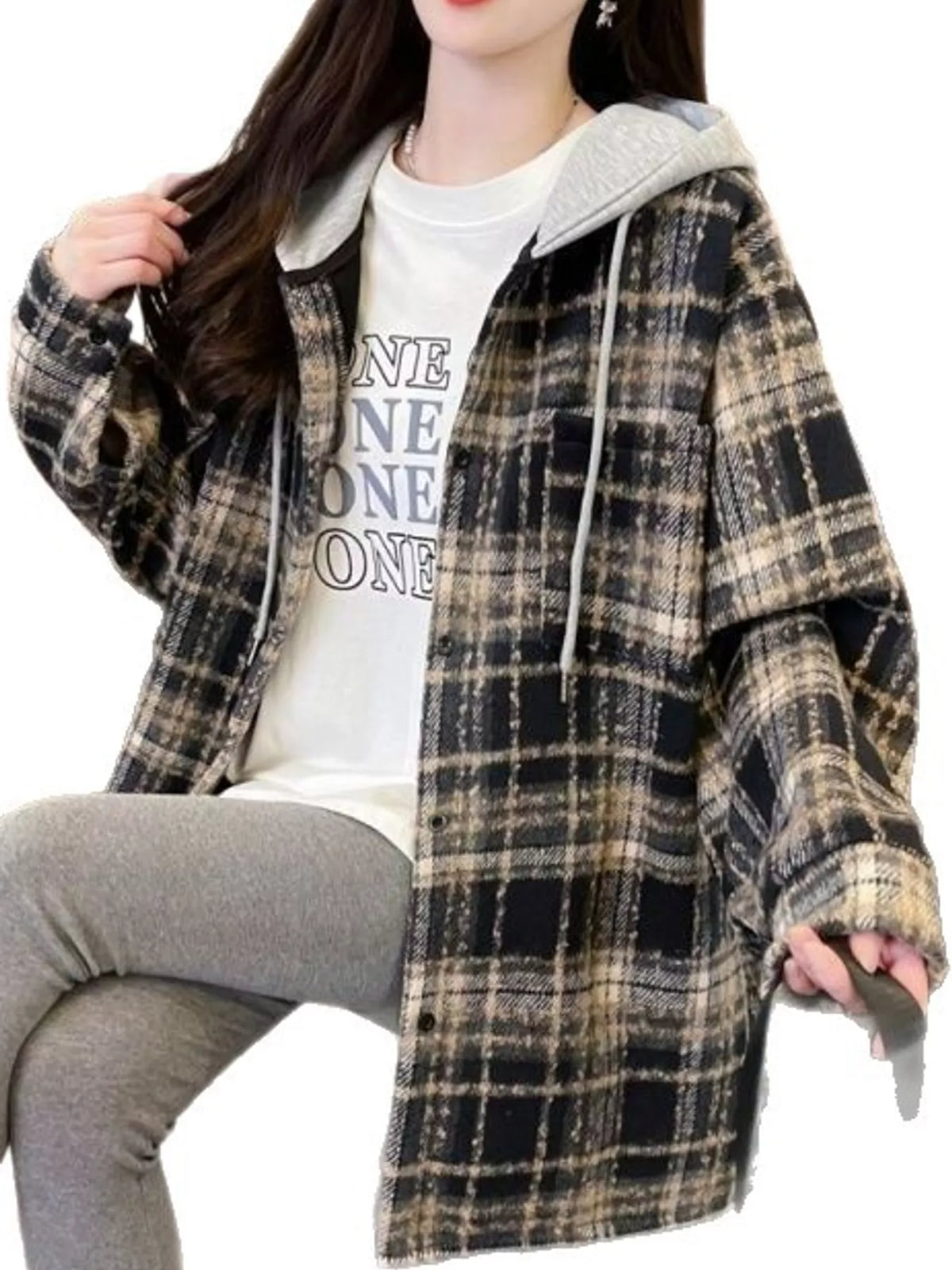 Plaid Button Up Hooded Shacket