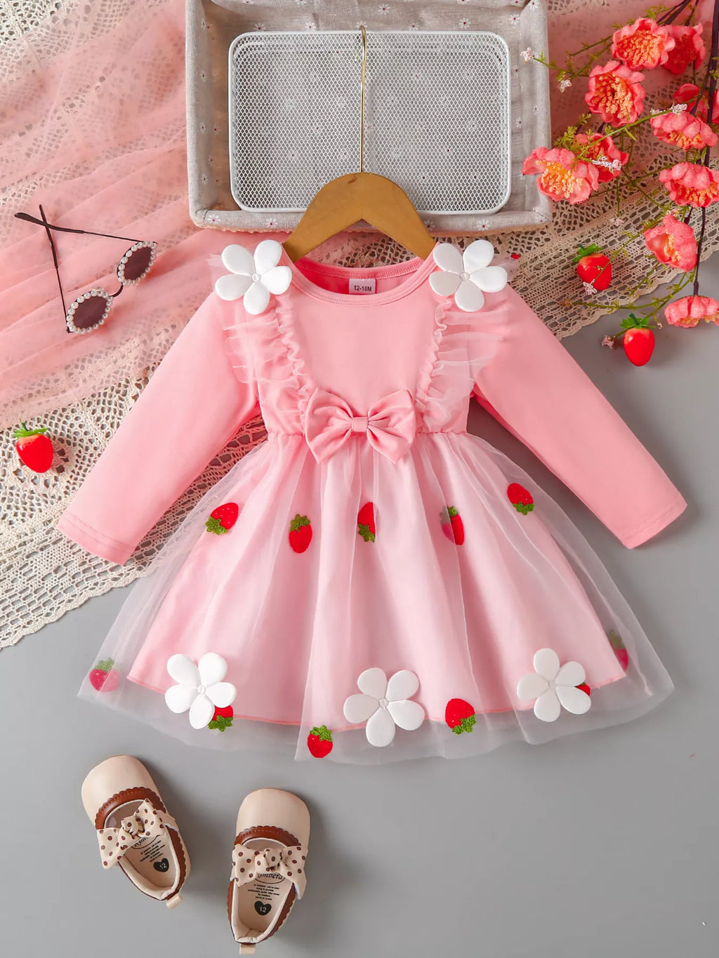 Children's Bow Decor Ruffle Trim Dress