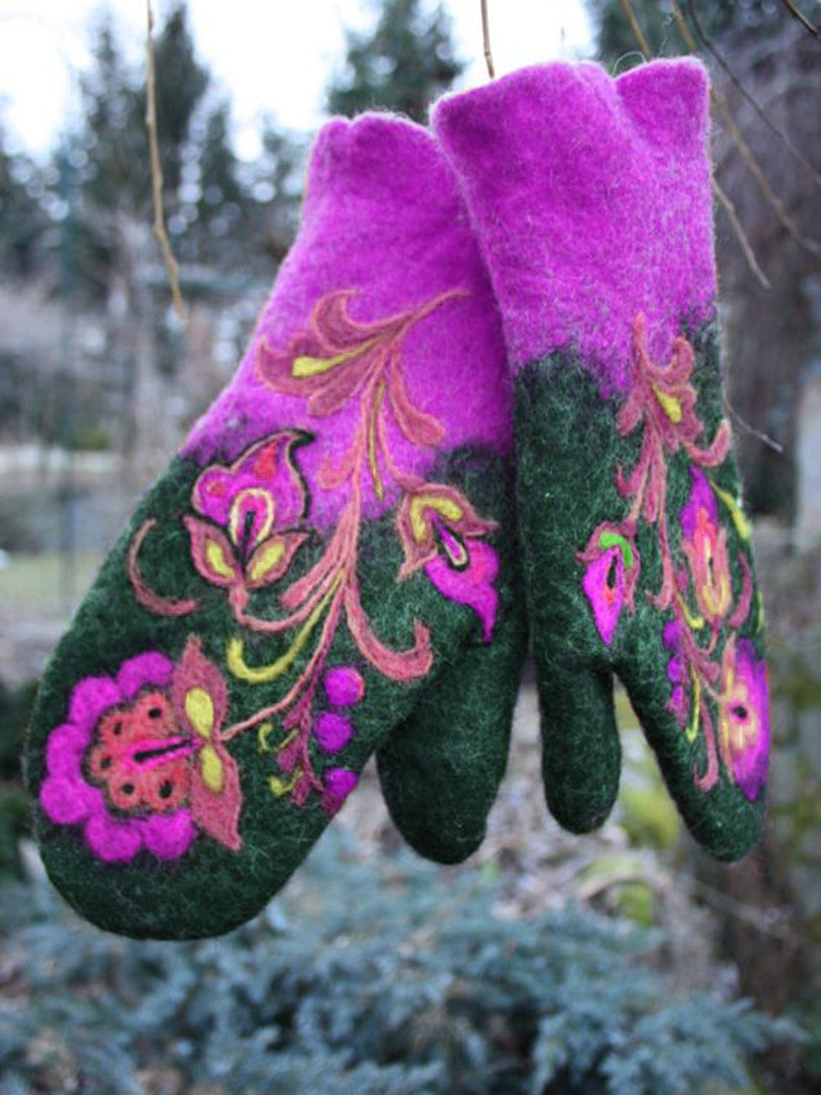 Thickened Color-block Embroidered Winter Warm Gloves For Women