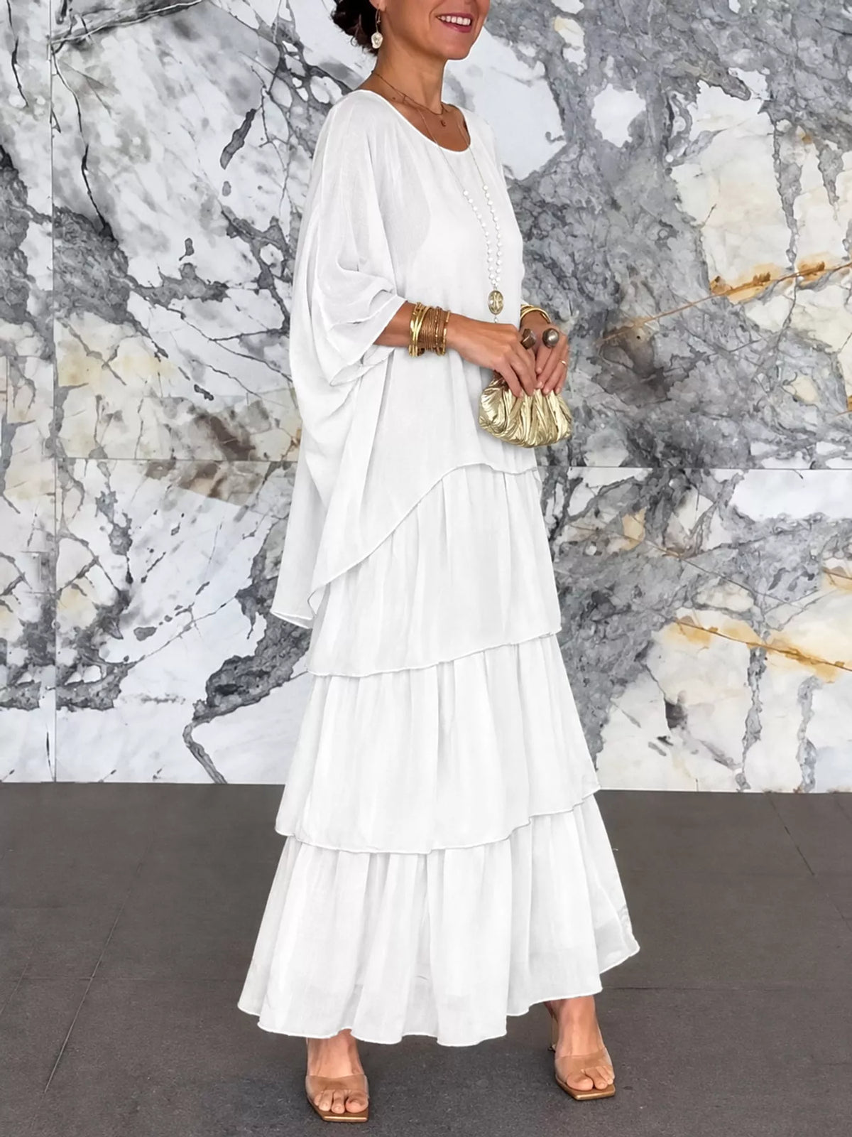 Full Size Layered Batwing Sleeve Maxi Dress Plus Size