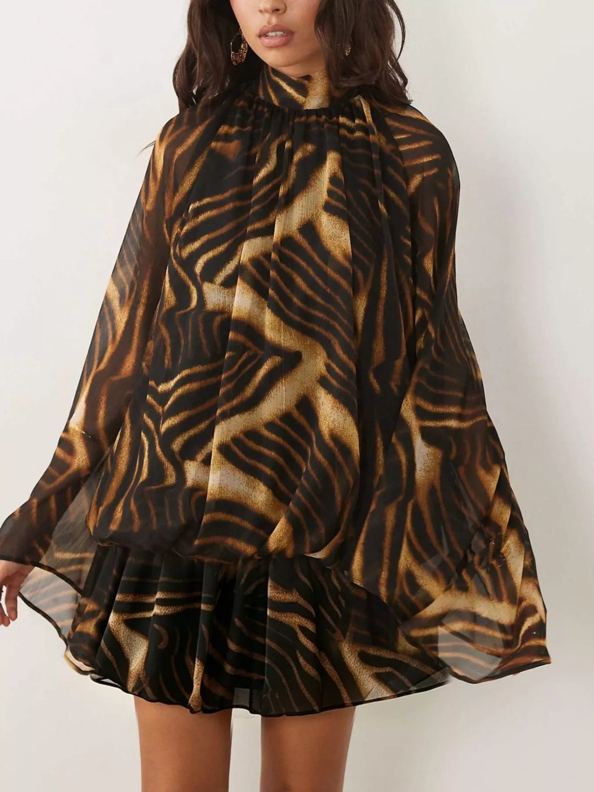 Tie Back Flare Sleeve Mini Dress