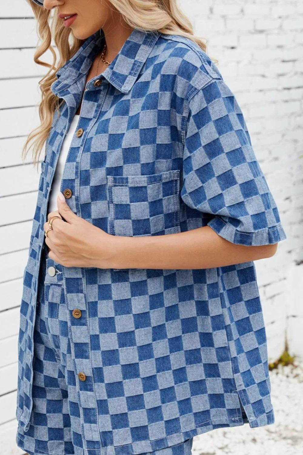 Button Down Checkered Denim Shirt