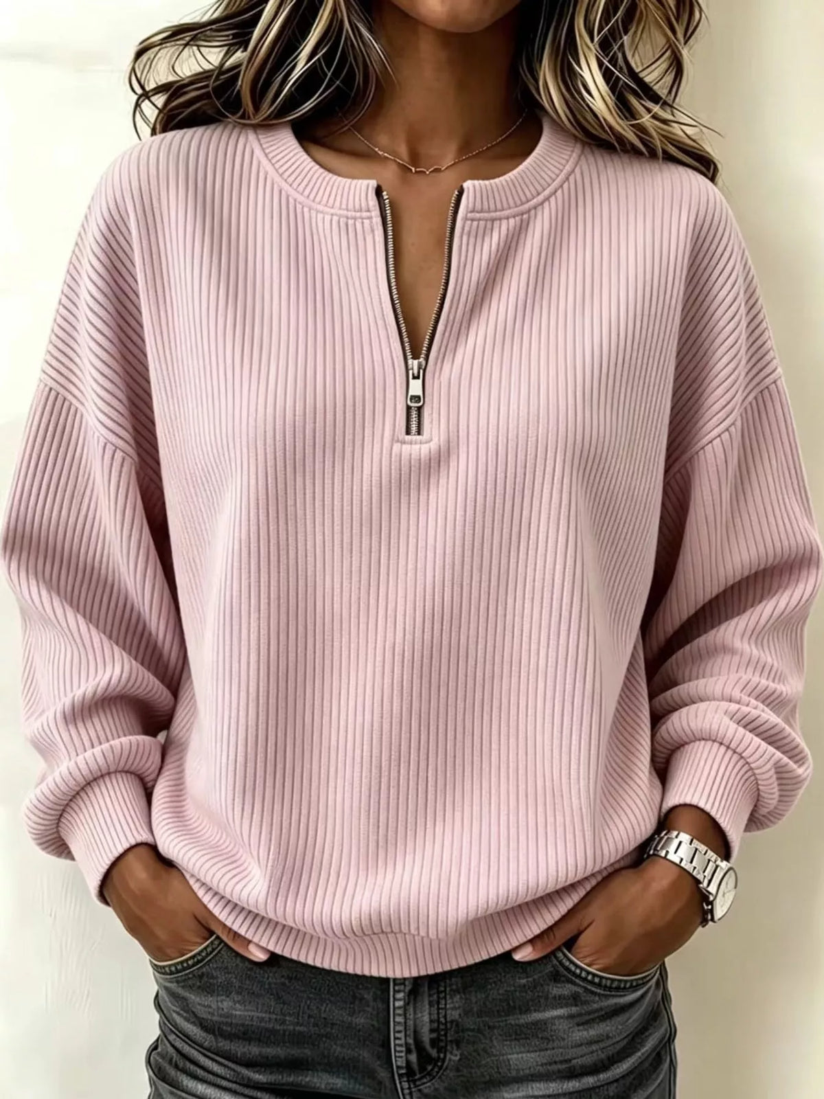 Full Size Quarter-Zip Dropped Shoulder Sweatshirt Plus Size