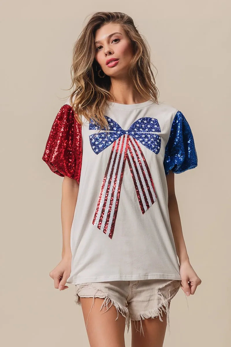 BiBi Sequin American Flag Bow Top