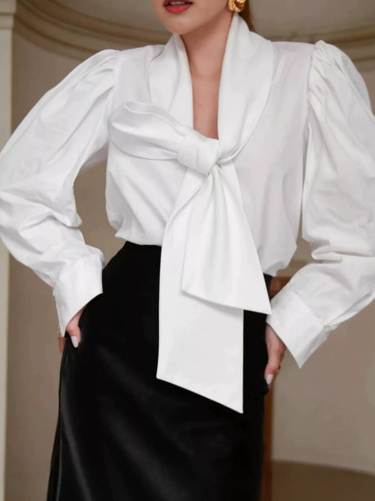 Tie Front Puff Sleeve Shirt
