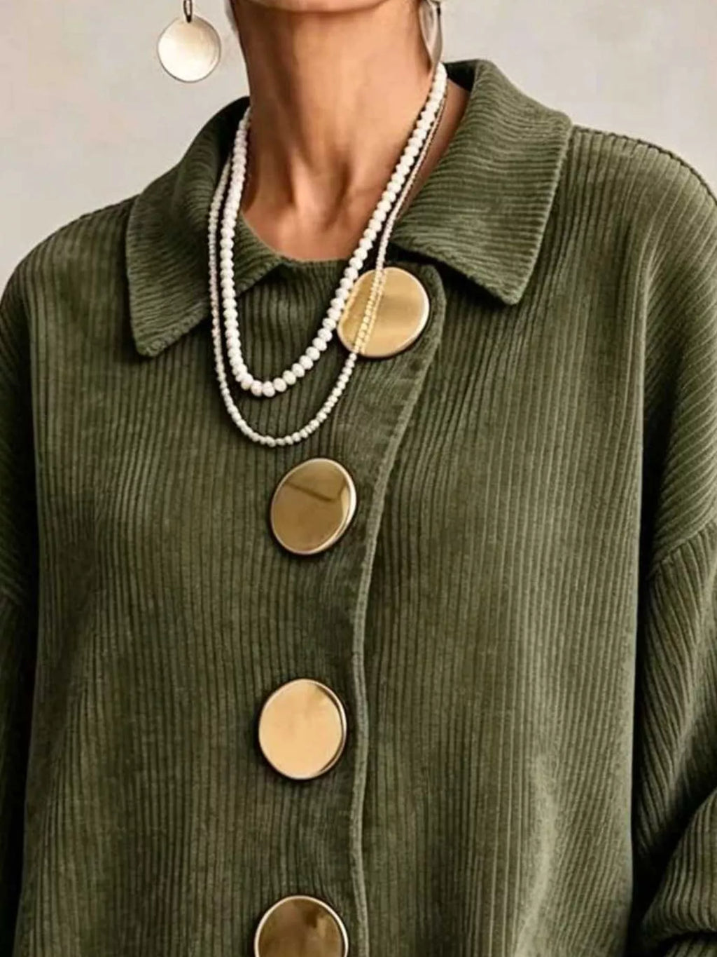 Full Size Ribbed Knit Gold Buttons Cardigan Plus Size