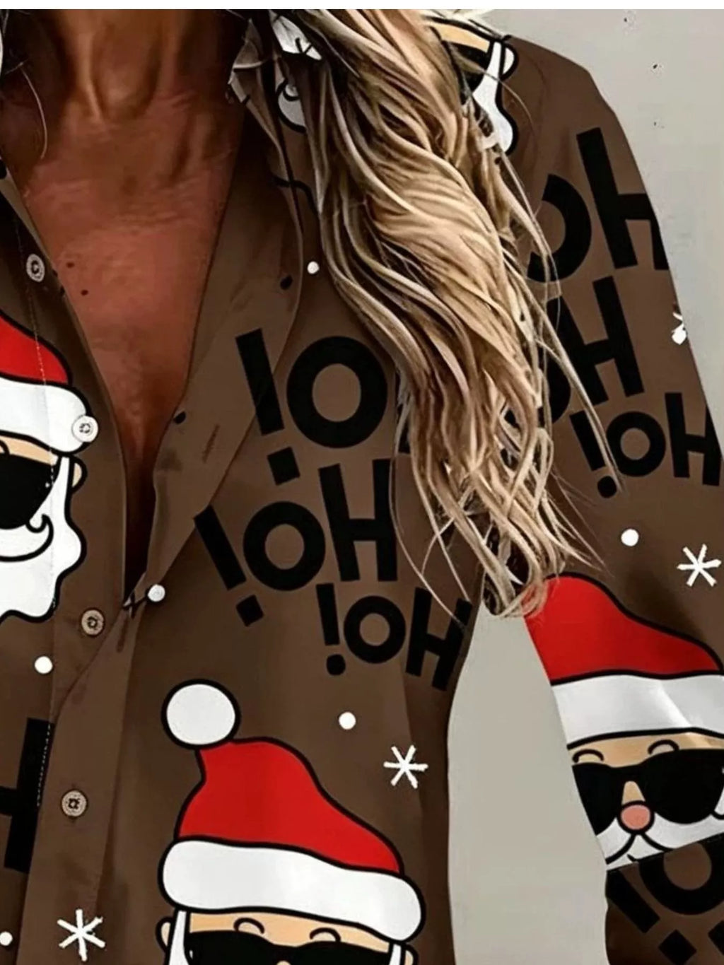 Full Size Christmas Santa Claus Print Button-Down Shirt Plus Size