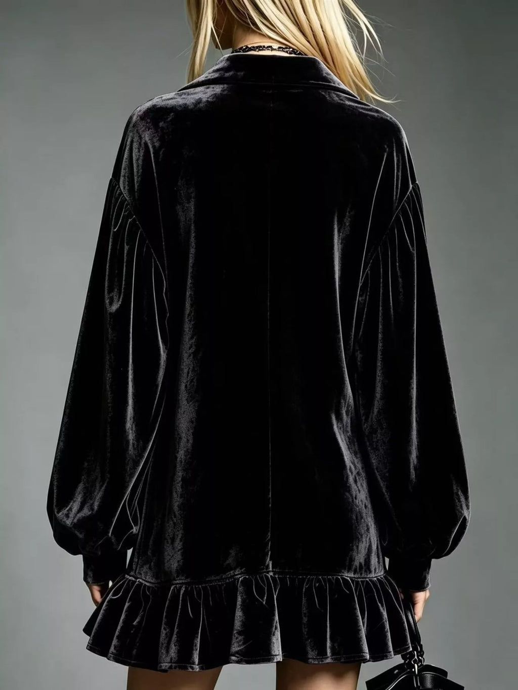 Full Size Velvet Long-Sleeve Ruffle Hem Mini Dress Plus Size