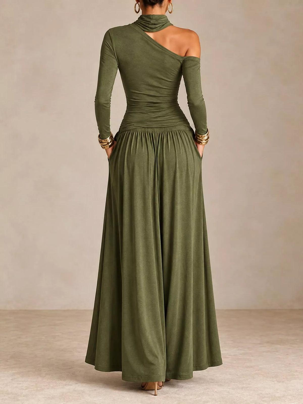 Asymmetric Cutout Long Sleeve Maxi Dress