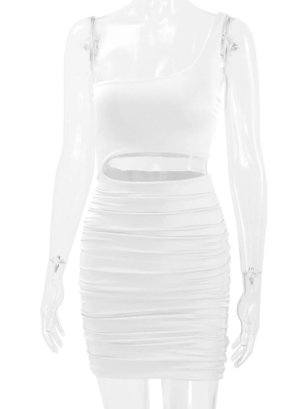 One-Shoulder Cutout Ruched Bodycon Mini Dress