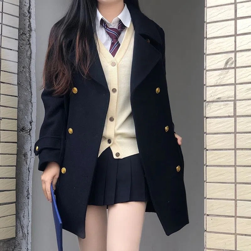 Women's Japanese-style Preppy Wool Coat For Fall And Winter