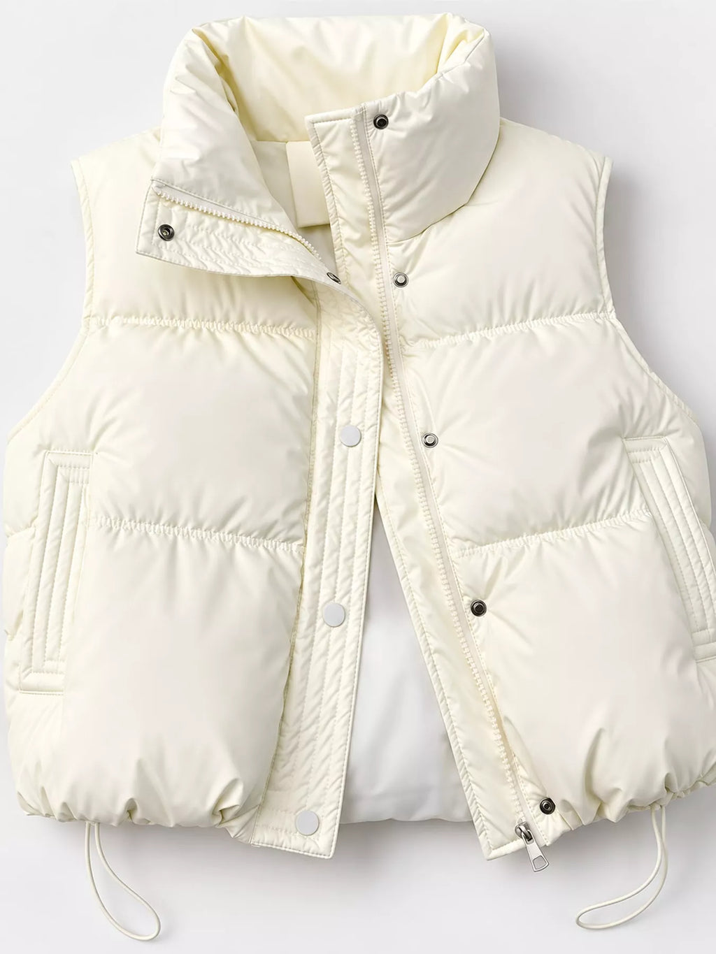 Drawstring Snap Down Puffer Vest Coat