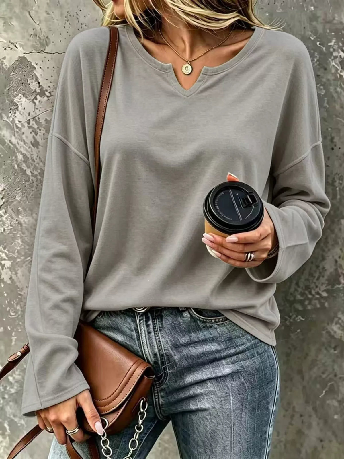 Full Size Solid Color Long Sleeve Loose T-Shirt Plus Size
